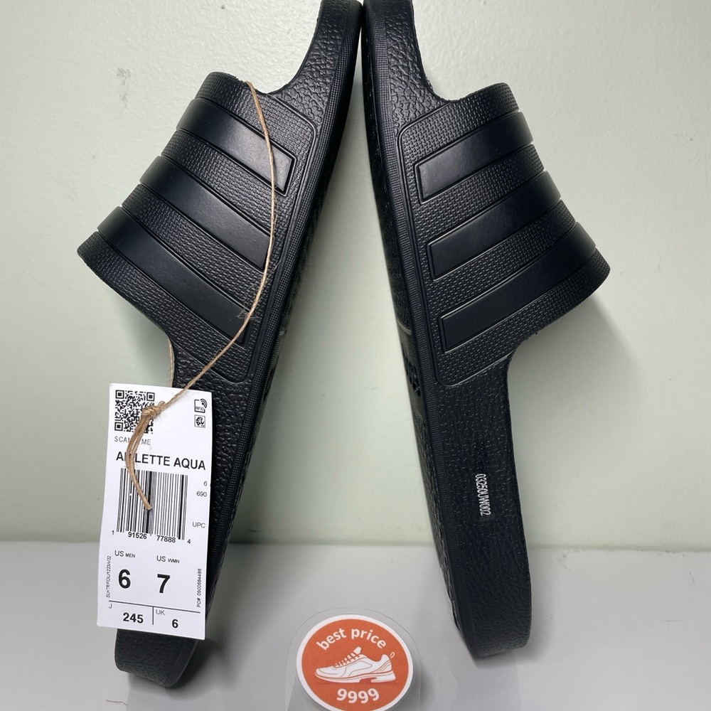 adidas - M6/W7 - M7/W8 - Adilette Aqua Slides Sandals Black F35550 - New - Picture 10 of 10